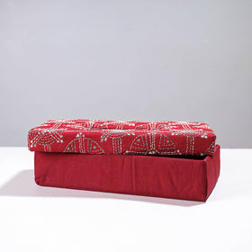 Red Handcrafted Bengal Kantha Work Tissue Box 