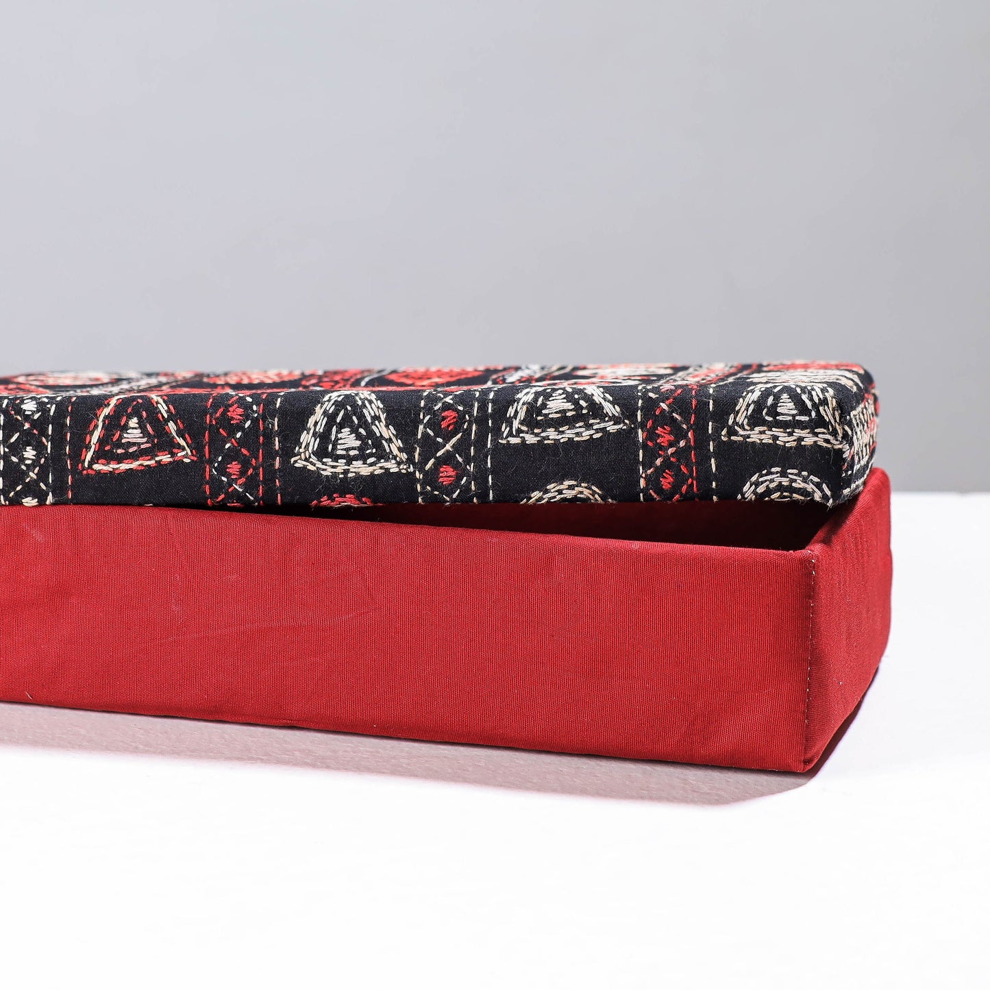 Red Handcrafted Bengal Kantha Work Tissue Box 