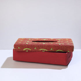 Red Bengal Kantha Work Handcrafted Tissue Box 