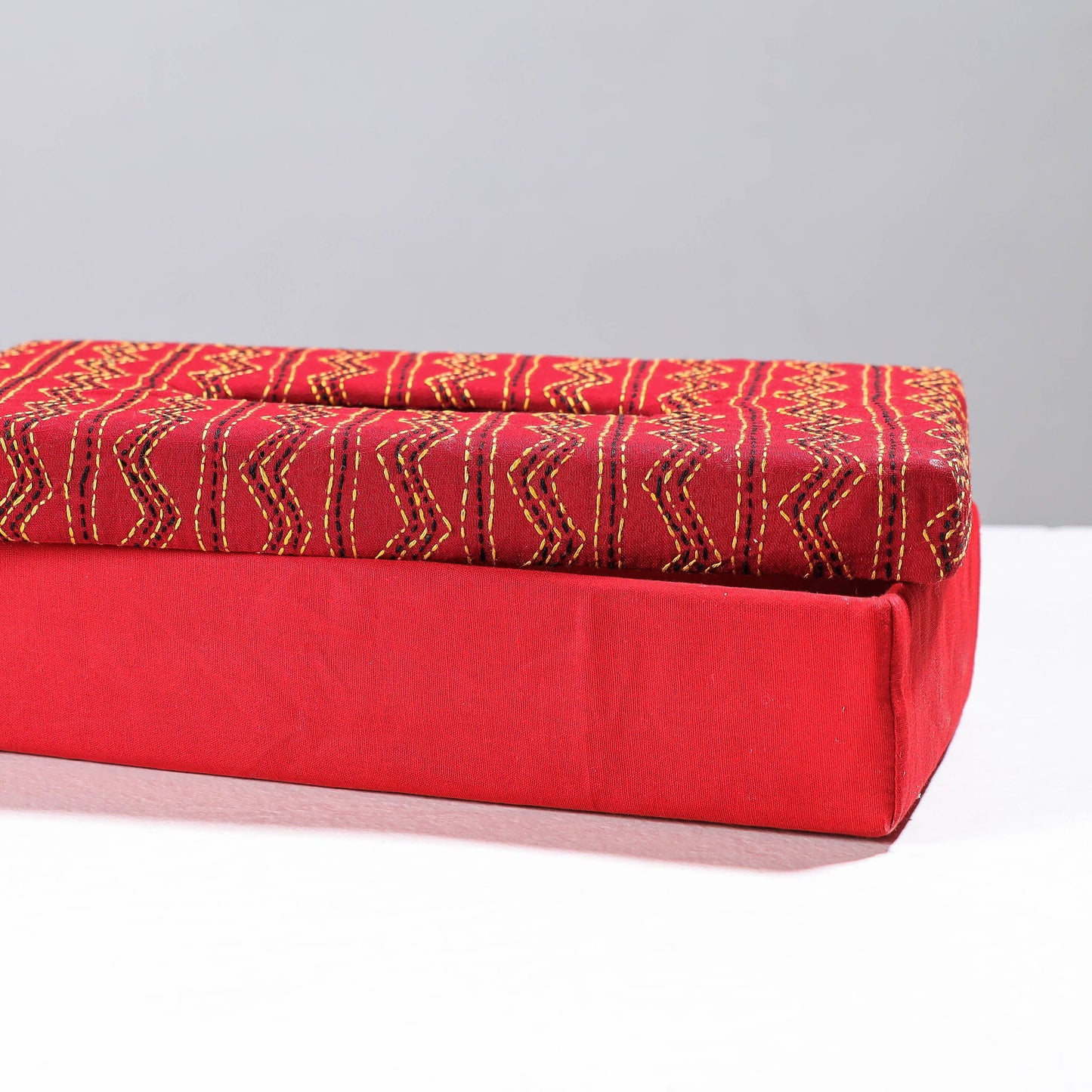 Red Handcrafted Bengal Kantha Work Tissue Box 