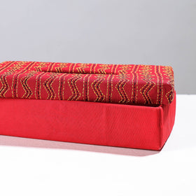 Red Handcrafted Bengal Kantha Work Tissue Box 