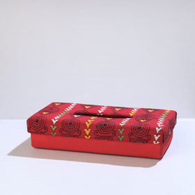 Red Handcrafted Bengal Kantha Work Tissue Box 