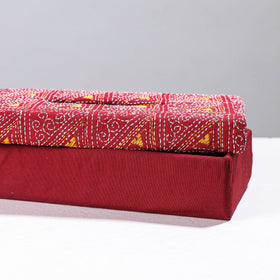 Red Handcrafted Bengal Kantha Work Tissue Box 