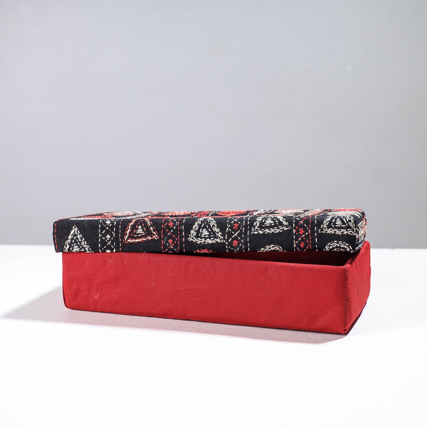 Red Handcrafted Bengal Kantha Work Tissue Box 