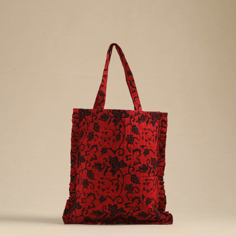 Buy Red Handcrafted Cotton Frill Jhola Bag Online in India 08