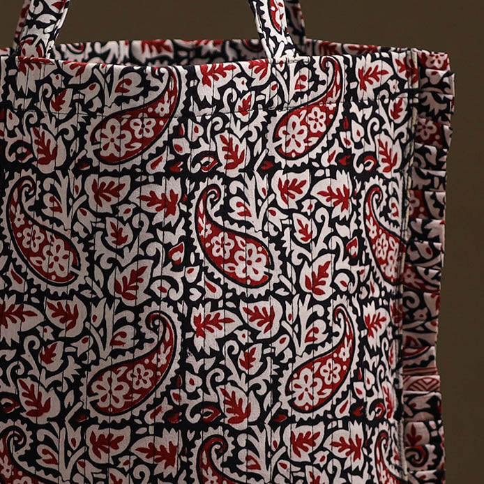 Red - handcrafted cotton frill jhola bag 09