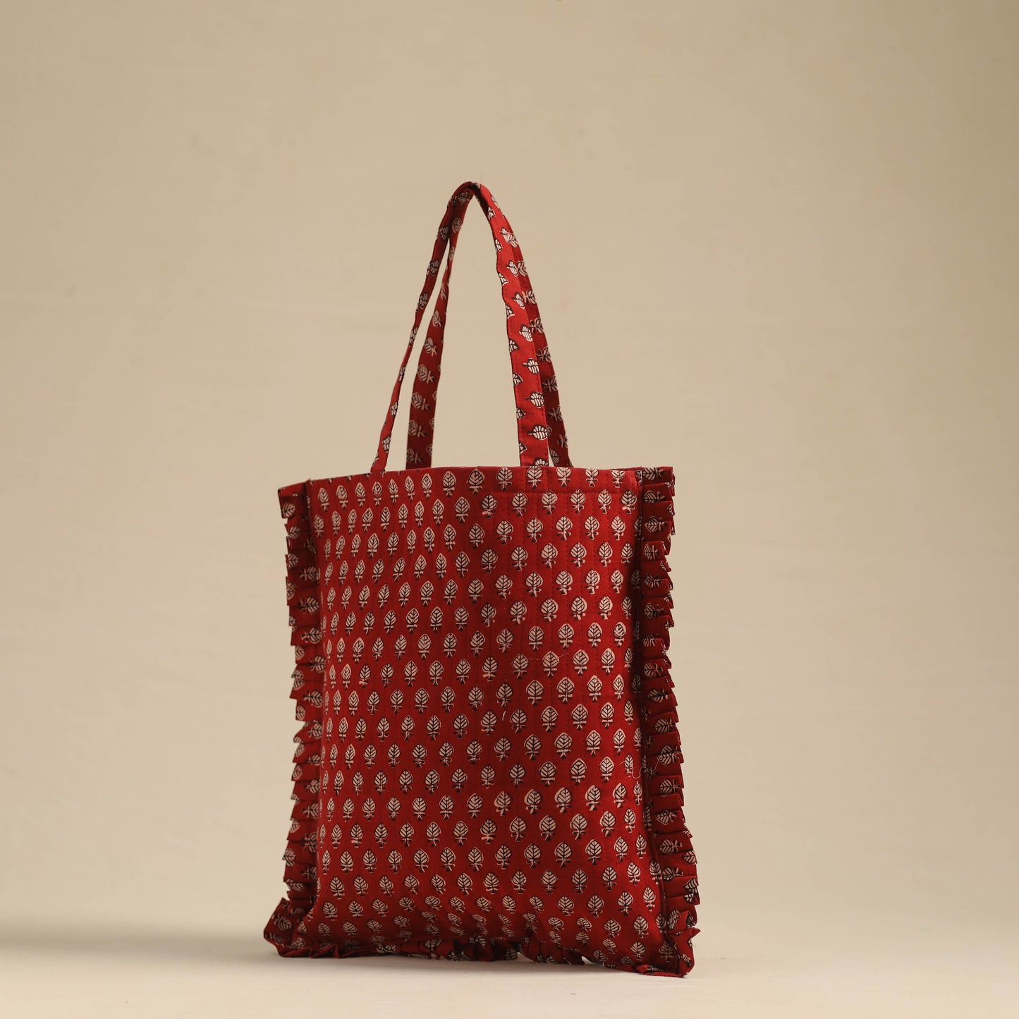 Red - handcrafted cotton frill jhola bag 09
