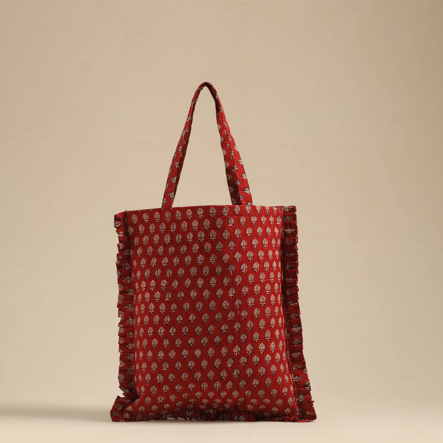 Red - handcrafted cotton frill jhola bag 09