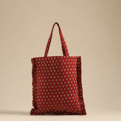 Red - handcrafted cotton frill jhola bag 09