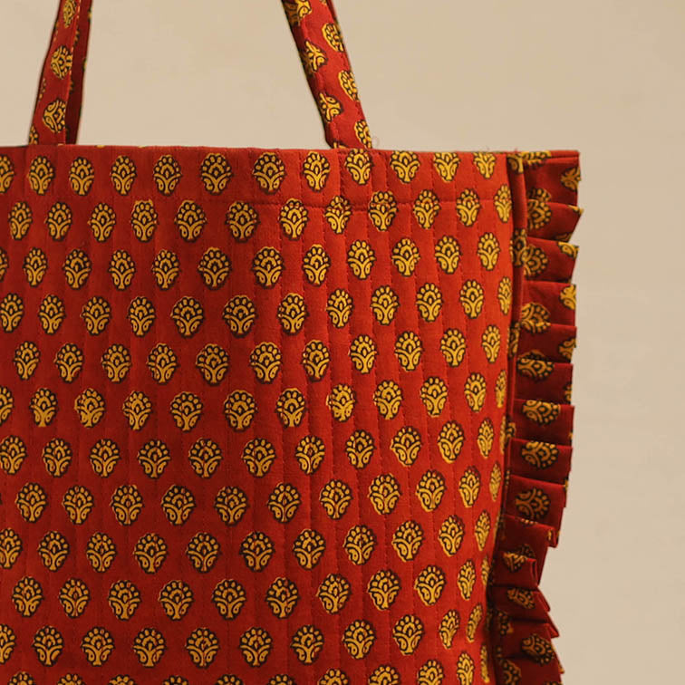 Red - handcrafted cotton frill jhola bag 14