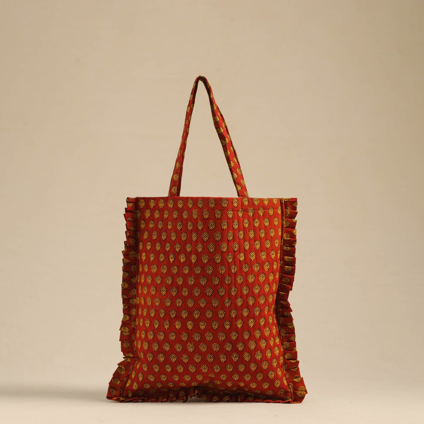 Red - handcrafted cotton frill jhola bag 14