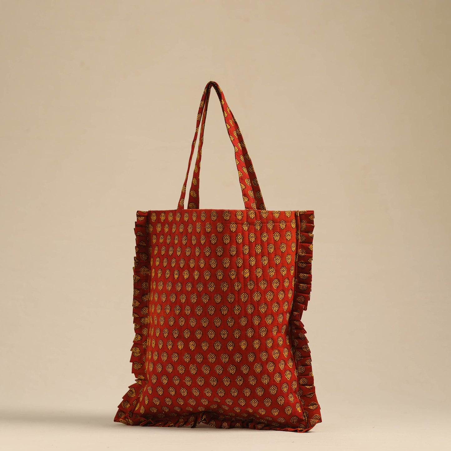 Red - handcrafted cotton frill jhola bag 14