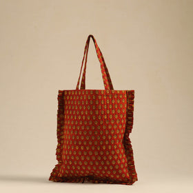 Red - handcrafted cotton frill jhola bag 14
