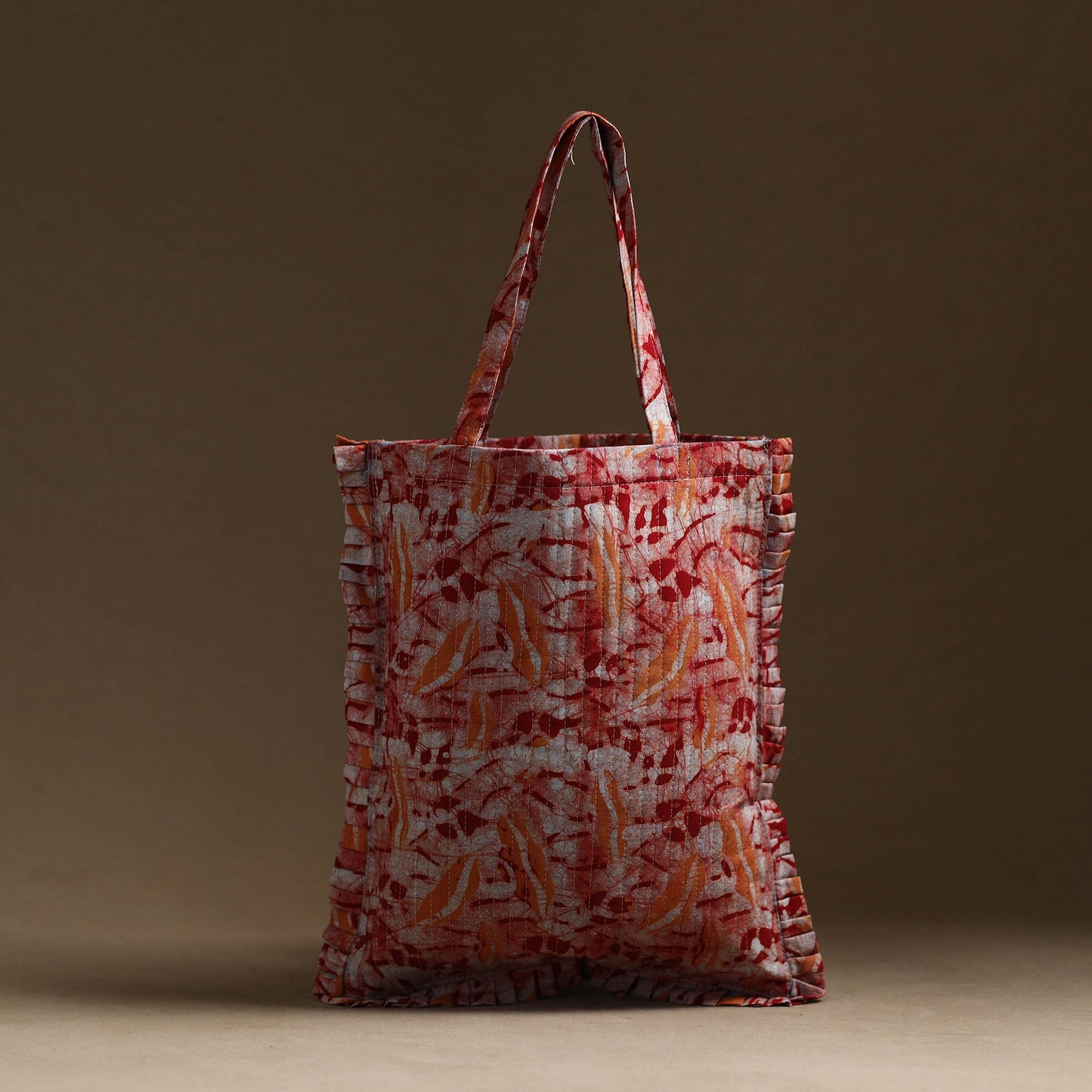 Red - handcrafted cotton frill jhola bag 17