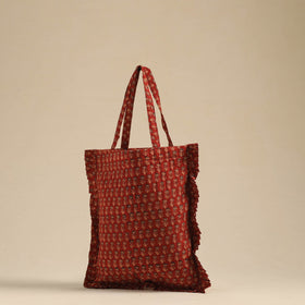 Red - handcrafted cotton frill jhola bag 25