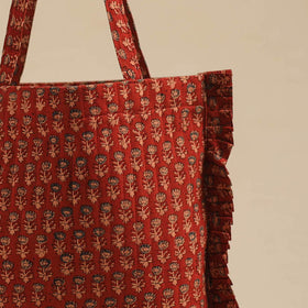 Red - handcrafted cotton frill jhola bag 25