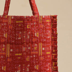 Red - handcrafted cotton frill jhola bag 26