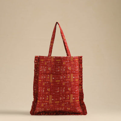 Red - handcrafted cotton frill jhola bag 26