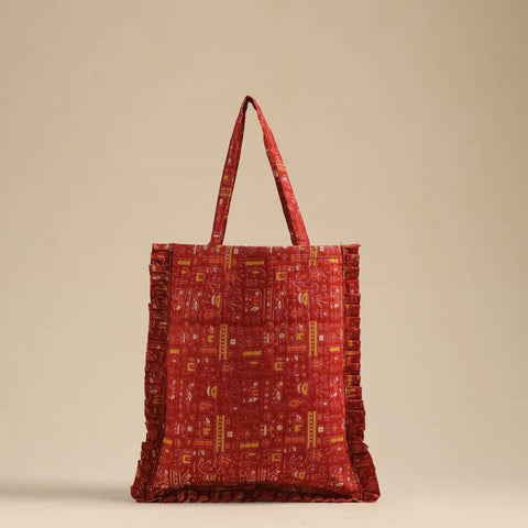 Red - handcrafted cotton frill jhola bag 26