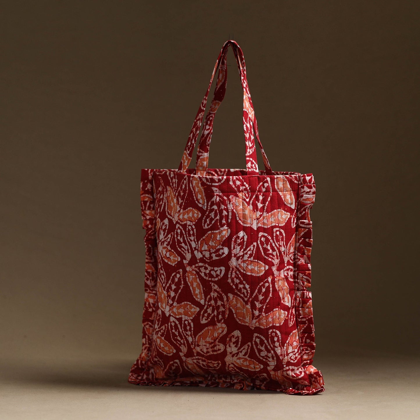 Red - handcrafted cotton frill jhola bag 33