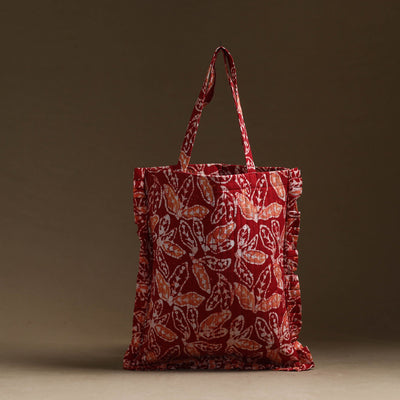 Red - handcrafted cotton frill jhola bag 33