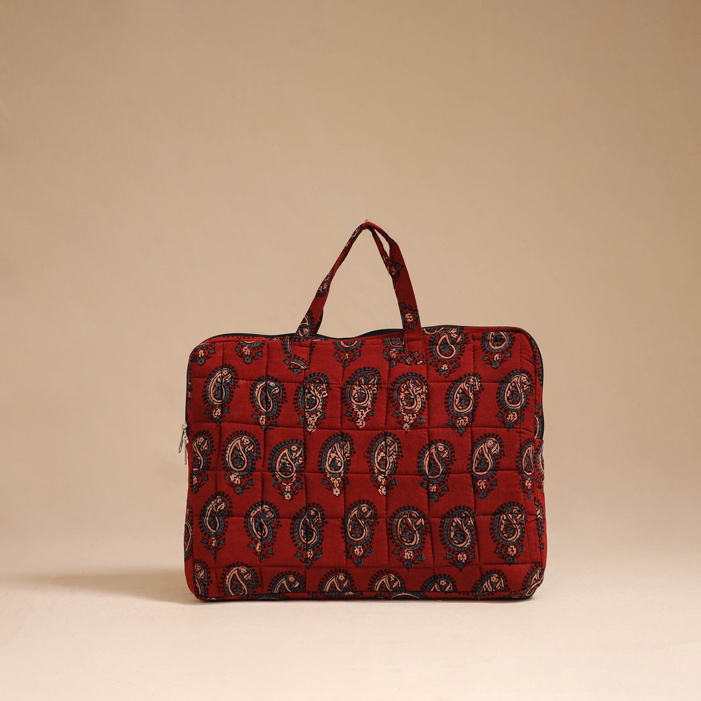 Red - handcrafted cotton quilted laptop bag 38
