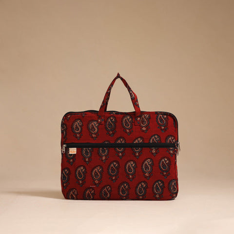 Red - handcrafted cotton quilted laptop bag 38