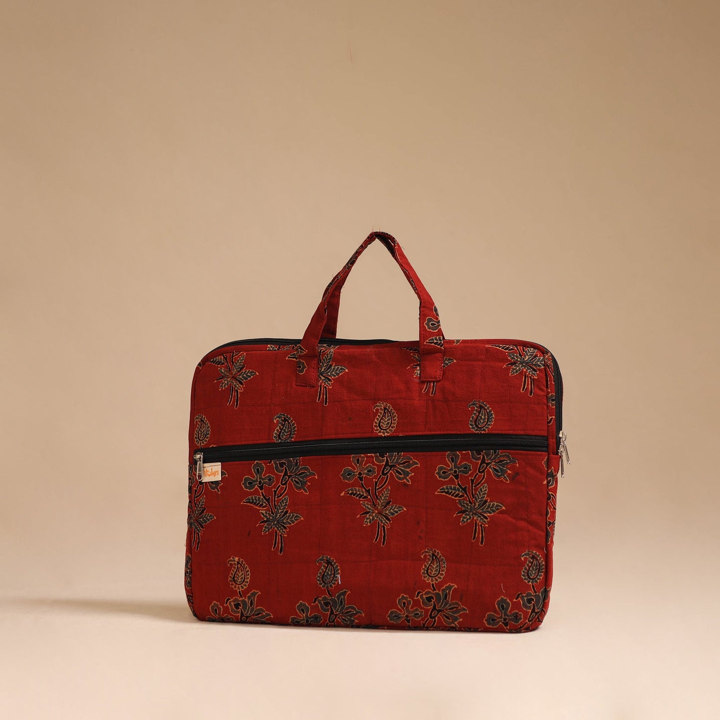 Red - handcrafted cotton quilted laptop bag 48