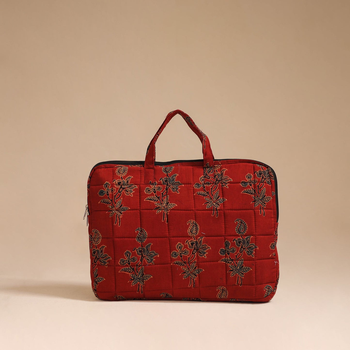 Red - handcrafted cotton quilted laptop bag 48