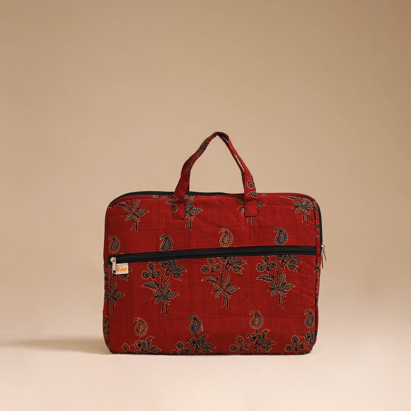 Red - handcrafted cotton quilted laptop bag 48