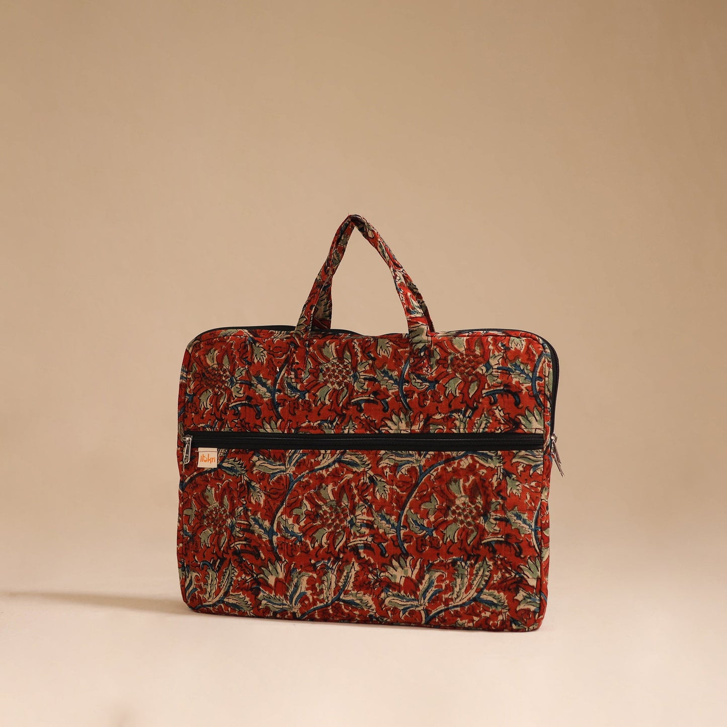 Red - handcrafted cotton quilted laptop bag 56