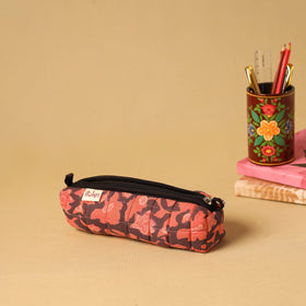 Red - handcrafted cotton quilted pencil pouch 02