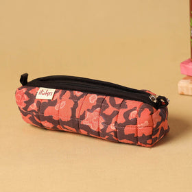 Red - handcrafted cotton quilted pencil pouch 02