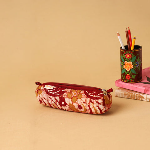 Red - handcrafted cotton quilted pencil pouch 04