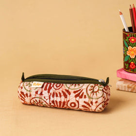 Red - handcrafted cotton quilted pencil pouch 15