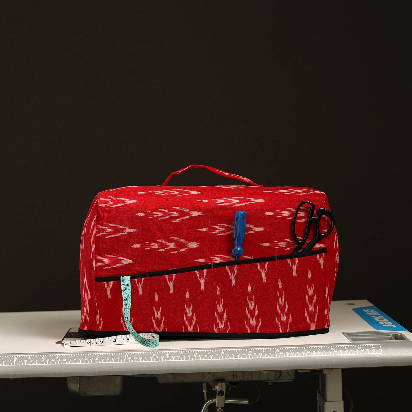 Red Handcrafted Cotton Sewing Machine Cover 
