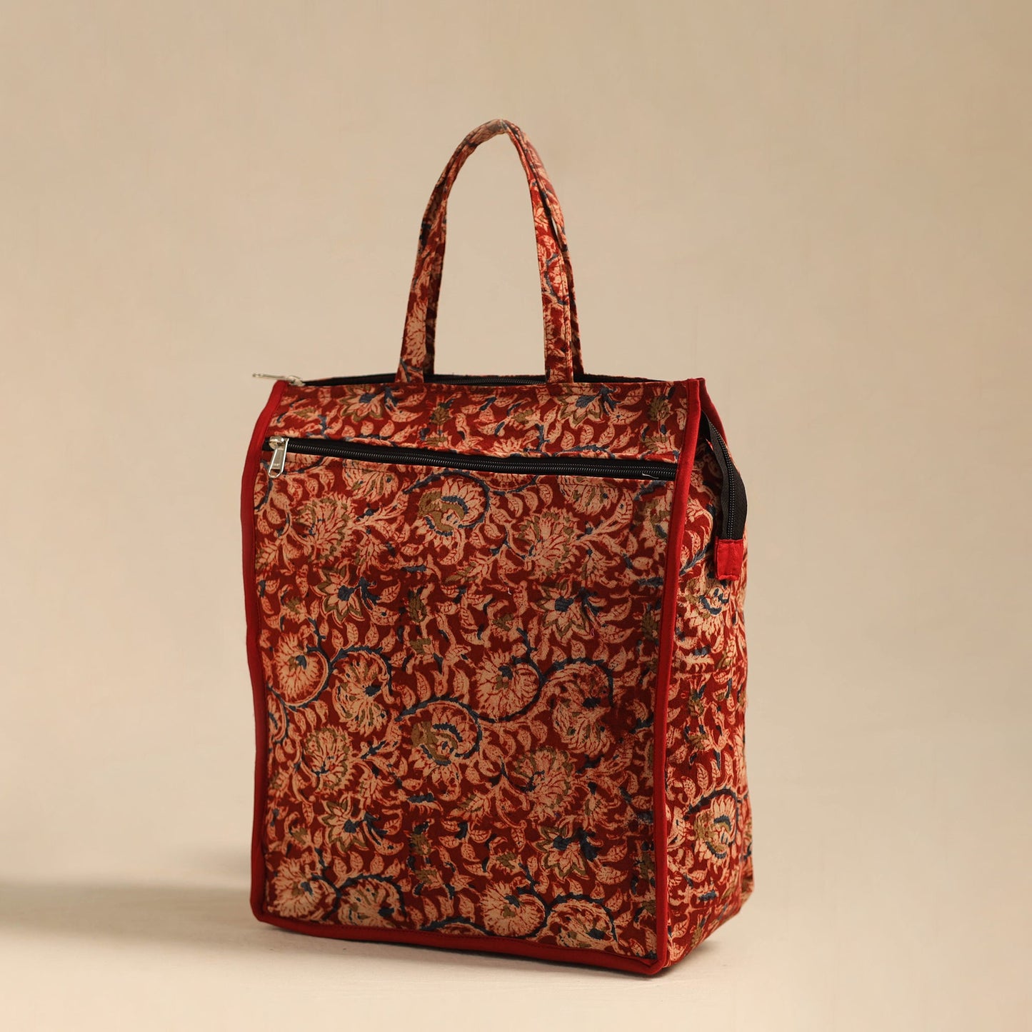 Red Handcrafted Cotton Shopping Hand Bag