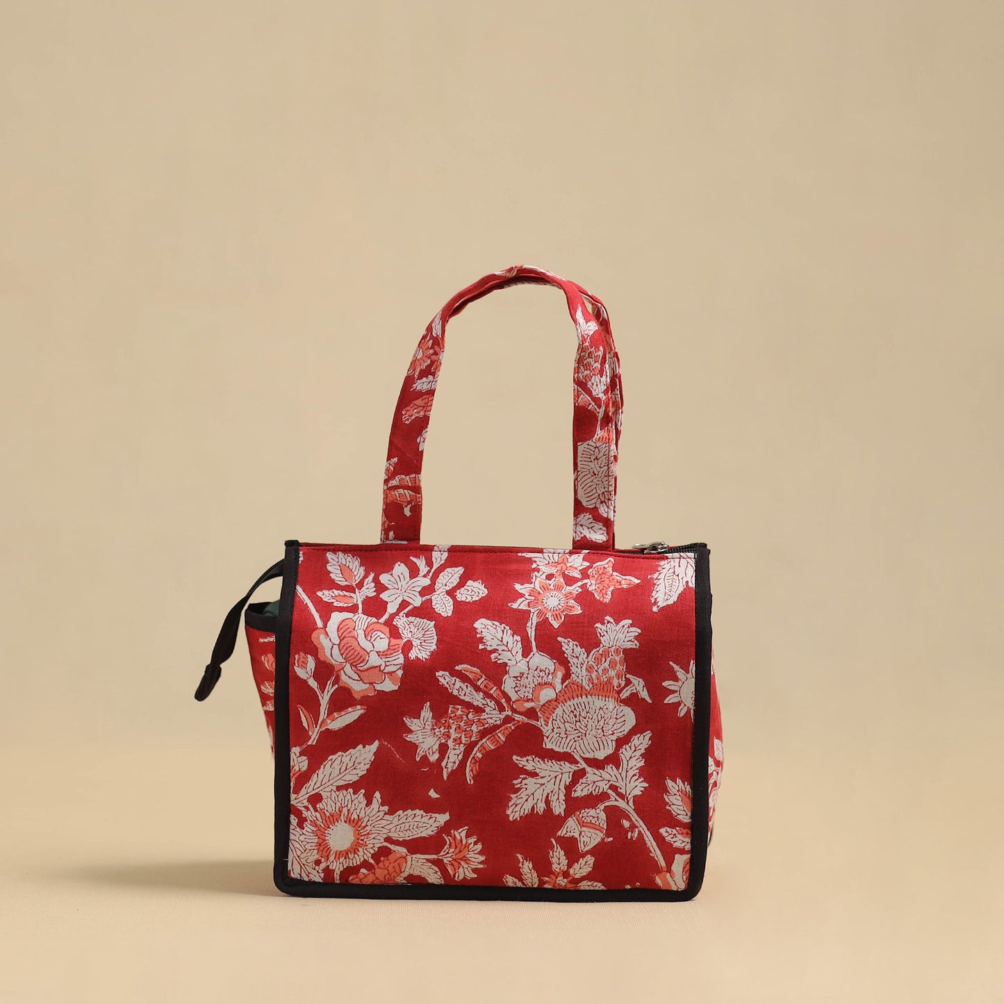 Red Handcrafted Cotton Small Hand Bag