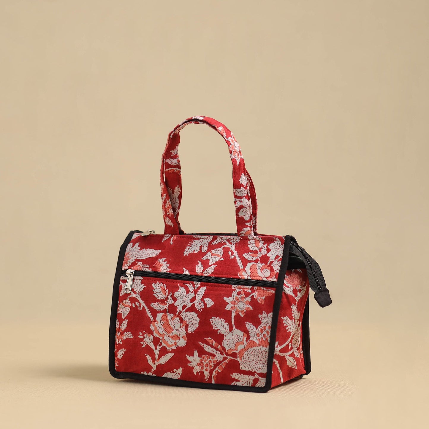 Red Handcrafted Cotton Small Hand Bag