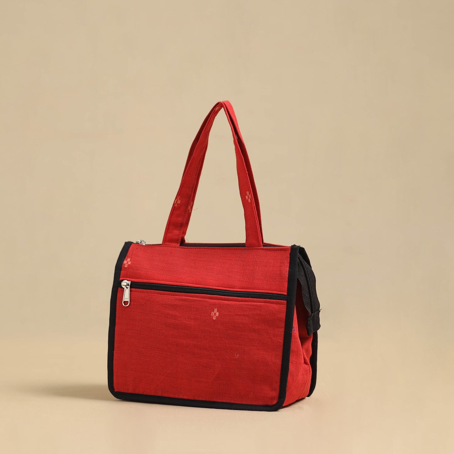 Red Handcrafted Cotton Small Hand Bag