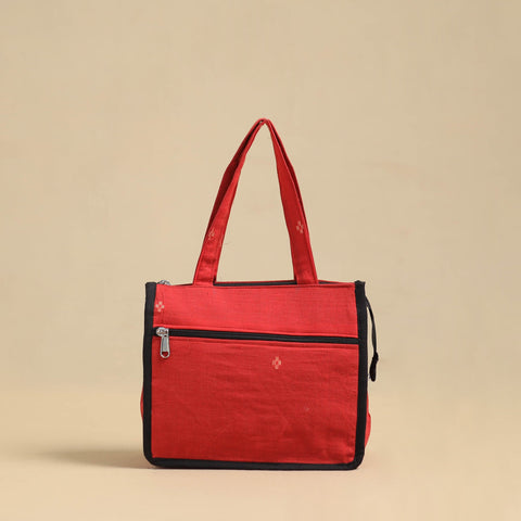 Red Handcrafted Cotton Small Hand Bag
