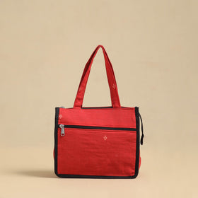 Red Handcrafted Cotton Small Hand Bag