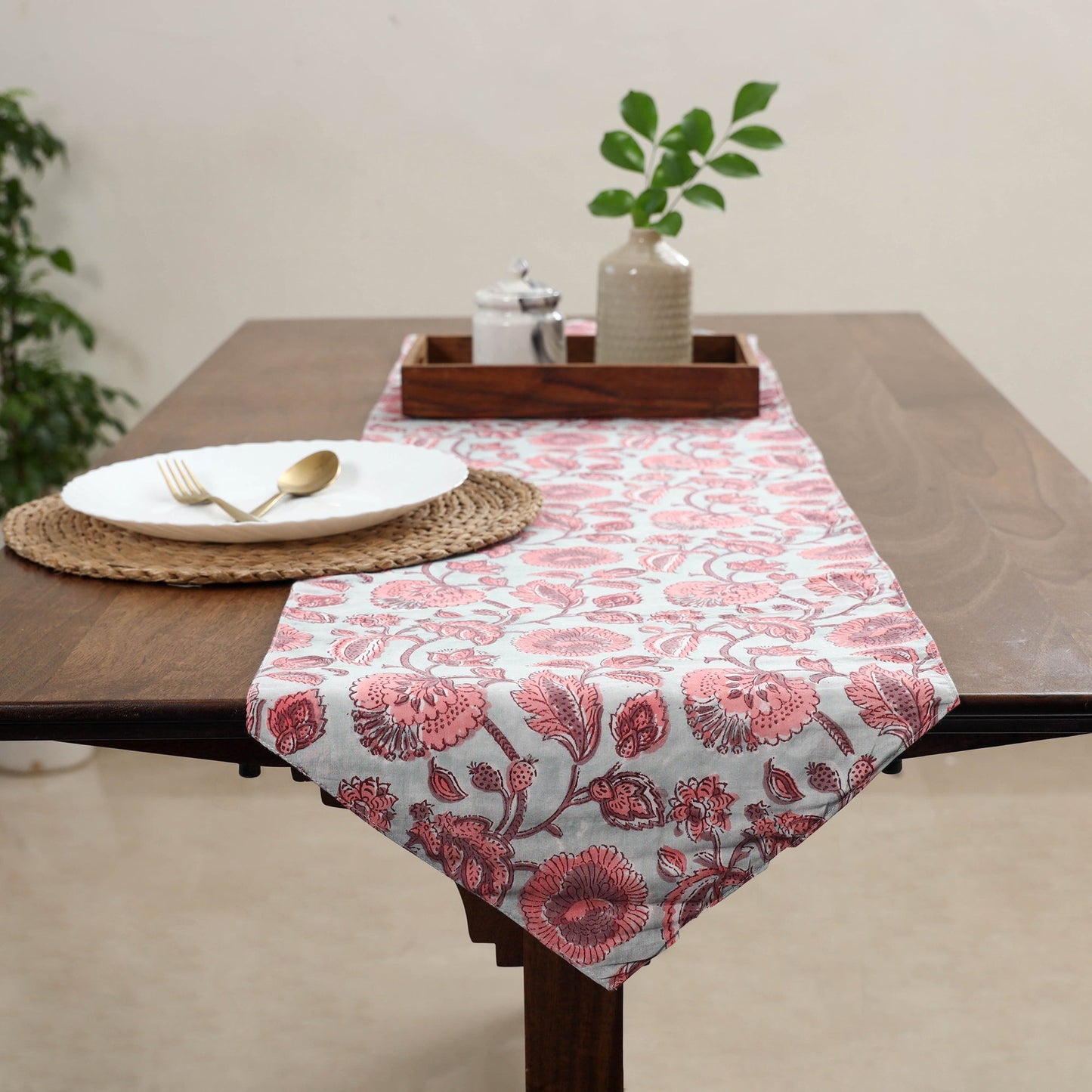 Red Handcrafted Cotton Table Runner