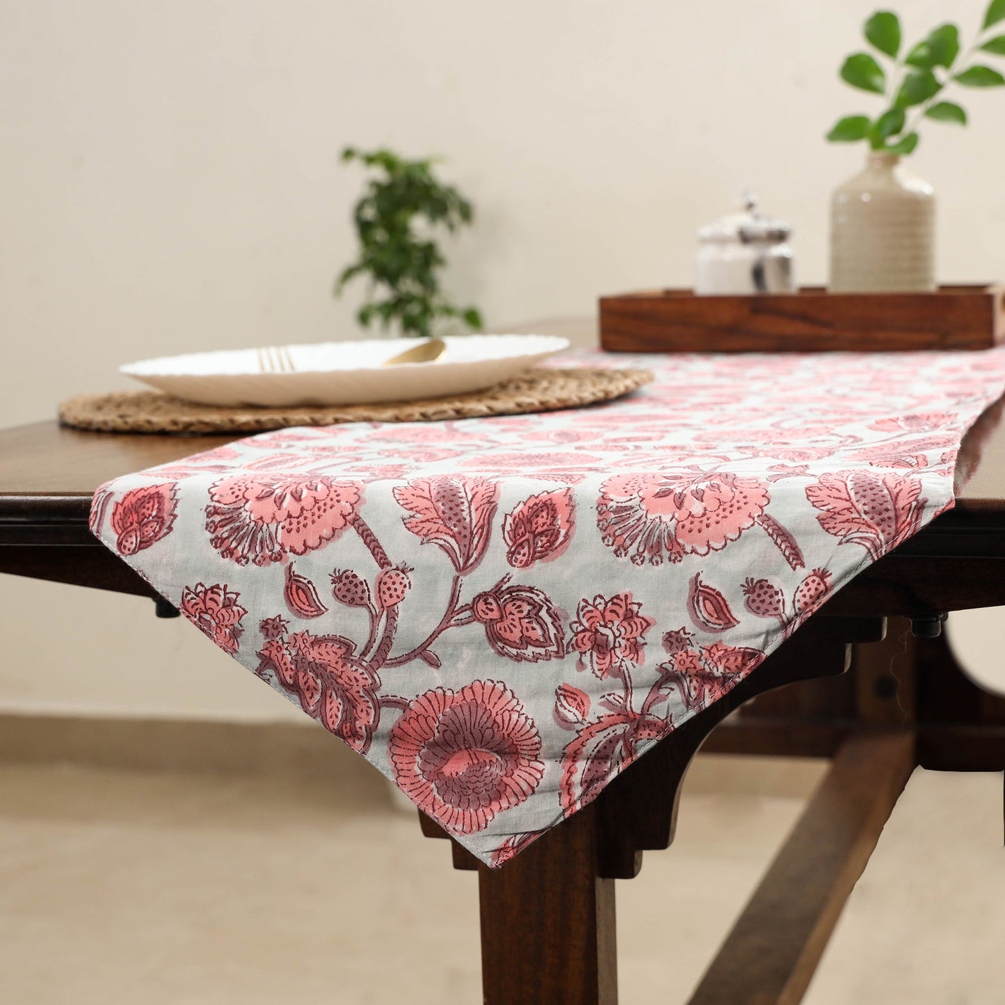 Red Handcrafted Cotton Table Runner