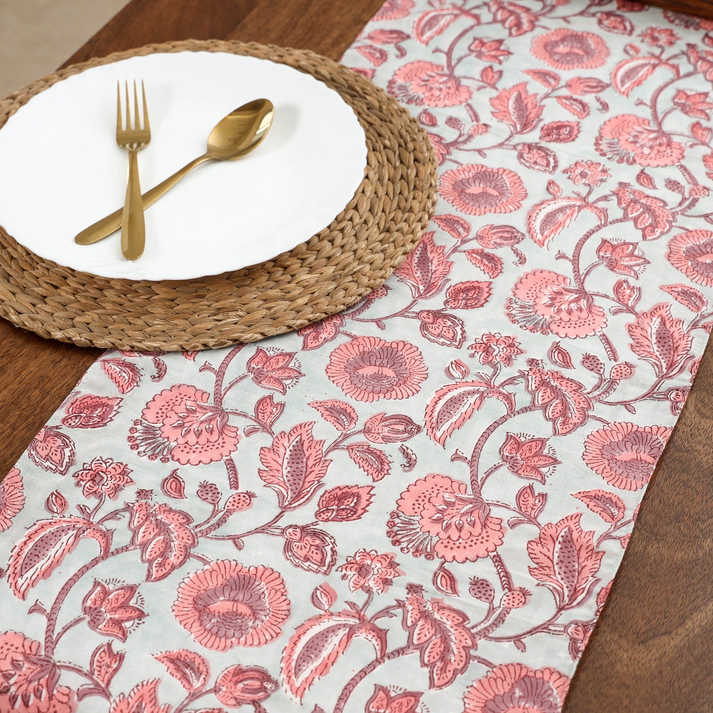 Red Handcrafted Cotton Table Runner