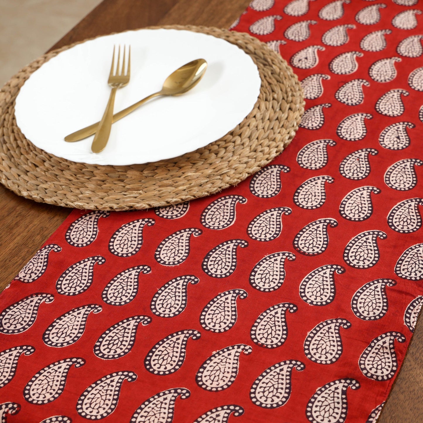 Red Handcrafted Cotton Table Runner
