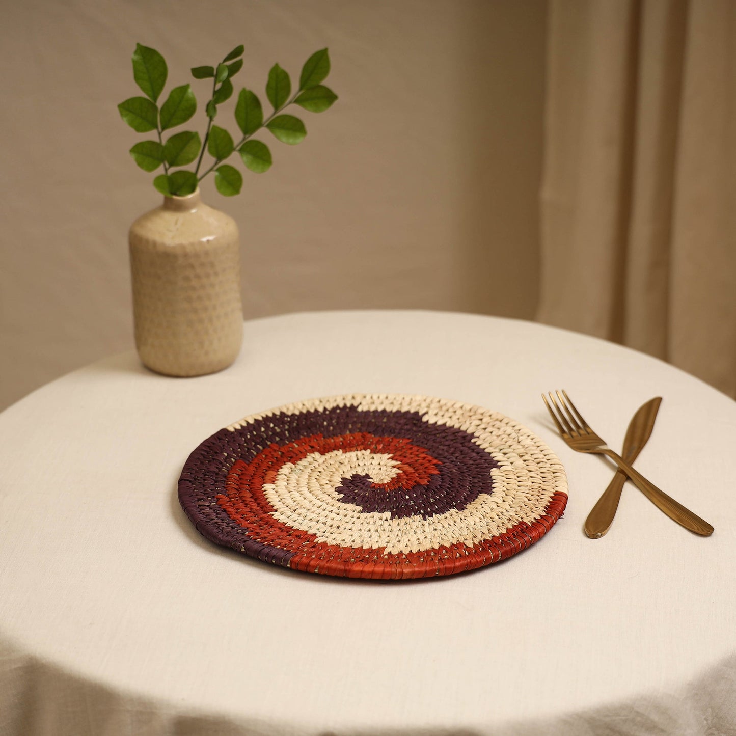 Red - handcrafted eco-friendly sabai grass spiral mat 11