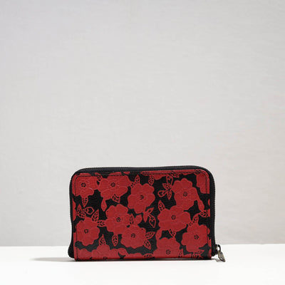 Red Handcrafted Embossed Leather Mobile Case with Card Holder 