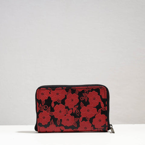 Red Handcrafted Embossed Leather Mobile Case with Card Holder 