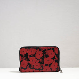 Red Handcrafted Embossed Leather Mobile Case with Card Holder 